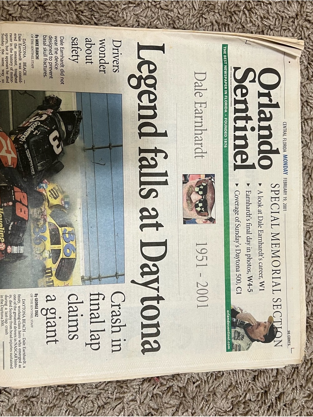Vintage newspaper from final race